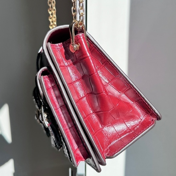 Michael Kors Embossed Gold Chain Leather Bag in Burgundy - Picture 7 of 17